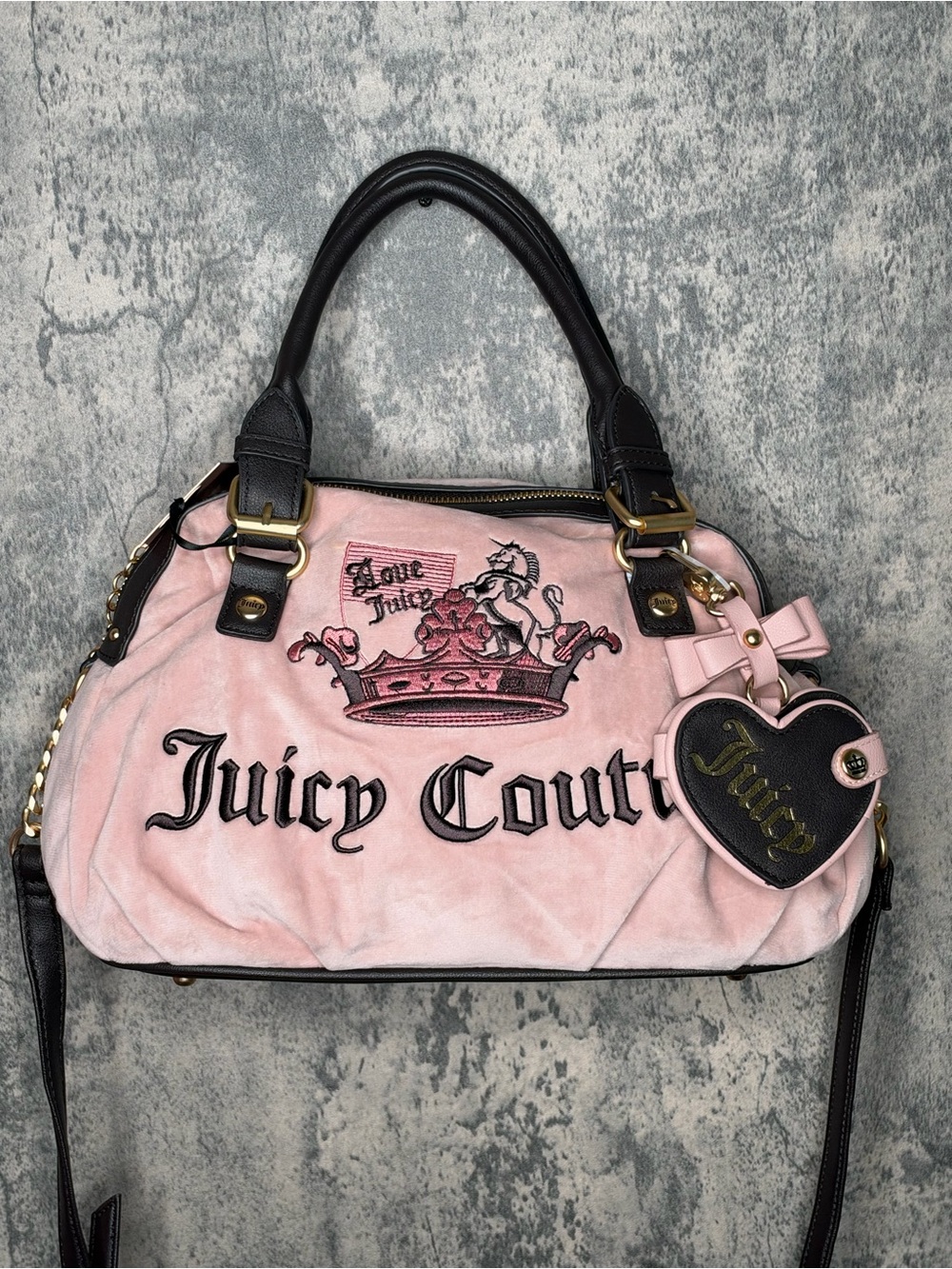 Juicy Couture Pink Velour Crown Satchel Bag Y2K NWT